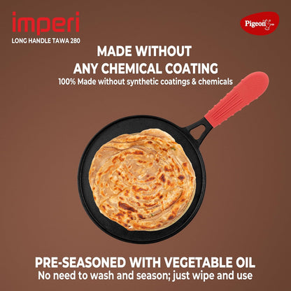Pigeon by Stovekraft Imperi Cast Iron Tawa 28 cm | Pre-Seasoned with 100% Vegetable Oil | Naturally Nonstick | High Pressure Casting | High Strength | Bring Back Nostalgic Taste | Toxin-Free