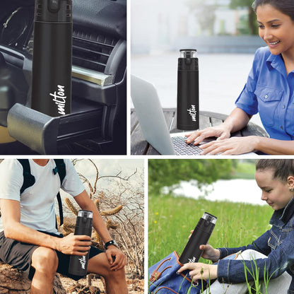 Milton Atlantis 400 Thermosteel Water Bottle 350 ml, 24 Hr Hot and Cold I Leak Proof Lid, ISI Certified I Vacuum Insulated I for Office, Gym, School I Black