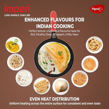 Pigeon by Stovekraft Imperi Cast Iron Tawa 28 cm | Pre-Seasoned with 100% Vegetable Oil | Naturally Nonstick | High Pressure Casting | High Strength | Bring Back Nostalgic Taste | Toxin-Free