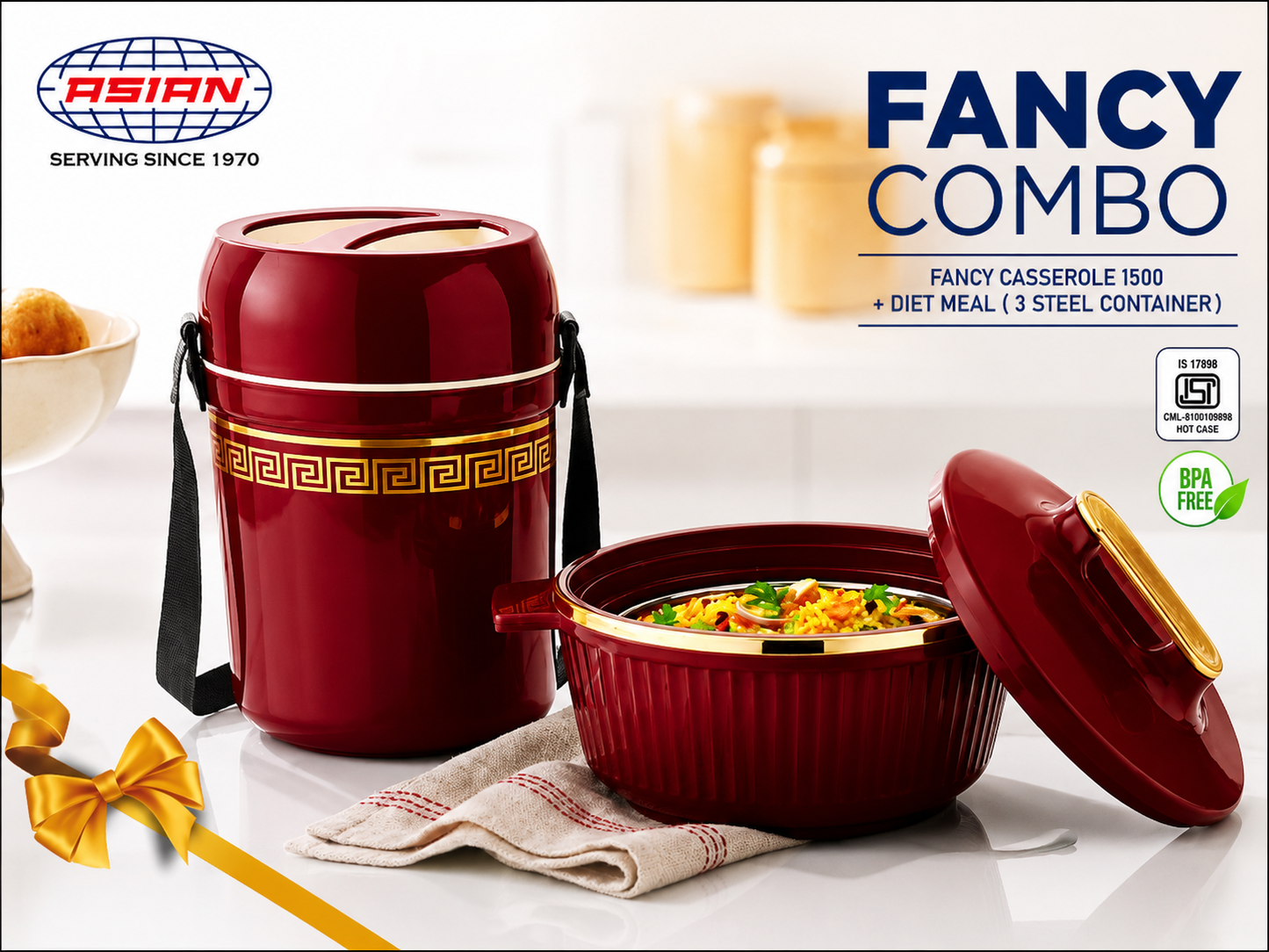 ASIAN FANCY COMBO CASSEROL 1500+DIET MEAL(3 STEEL CONTAINER )