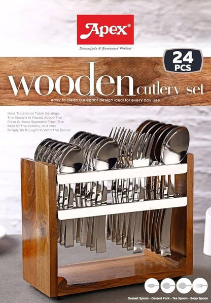 Apex Wooden Cutlery Set 24pcs Eco-Friendly Utensils for Sustainable Dining and Entertaining