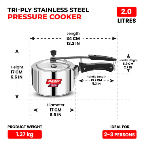 Ferrox 2L Triply Inner Lid Pressure Cooker - Induction Base