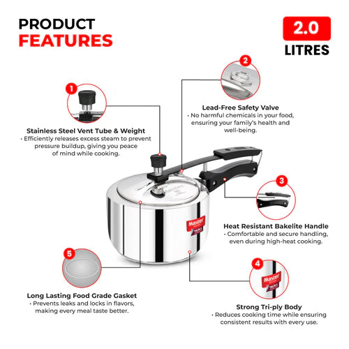 Ferrox 2L Triply Inner Lid Pressure Cooker - Induction Base