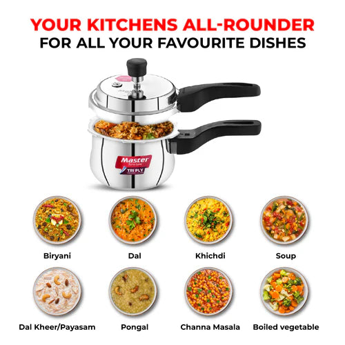 Master Robusta 1.5L Tri Ply Outer Lid Handi Pressure Cooker - Induction Base