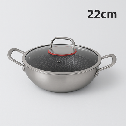 Green-Kivvi 22cm Stainless Steel Kadhai with Lid | Honeycomb Non-Stick Coating | Tri-Ply Composite Base | Induction & Gas Compatible | Silver