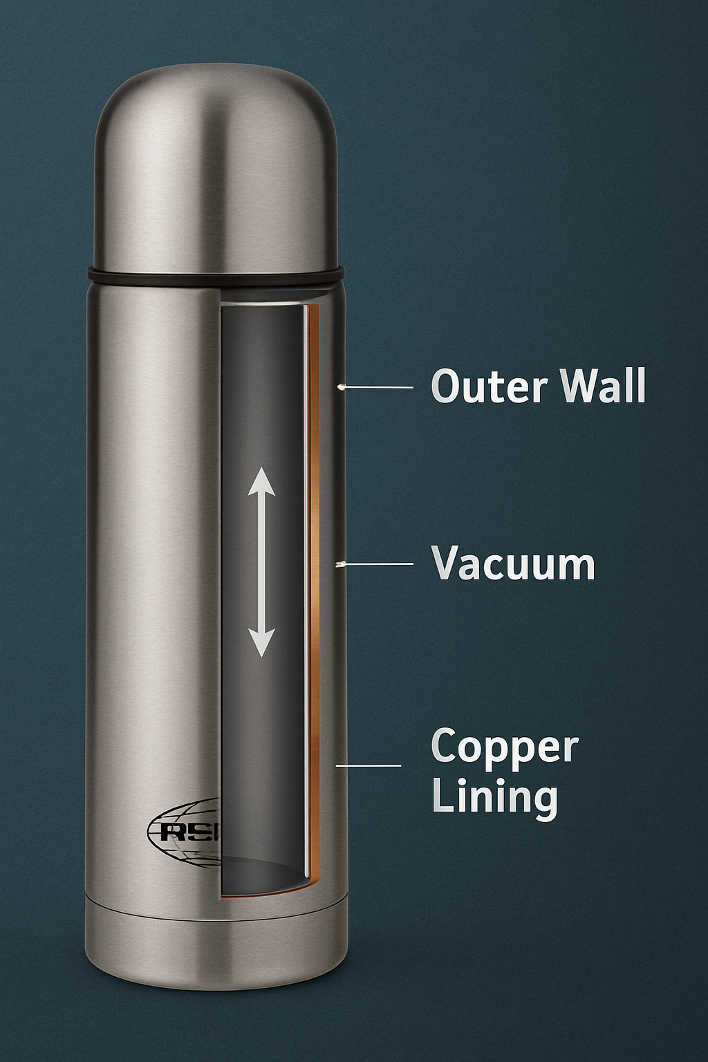 Asian TUFF BULLET 350ml Vacuum Insulated Flask | 18/8 Stainless Steel | Hot & Cold for 24 Hours | Copper Coated | Leakproof & Rustproof | 1 Year Warranty