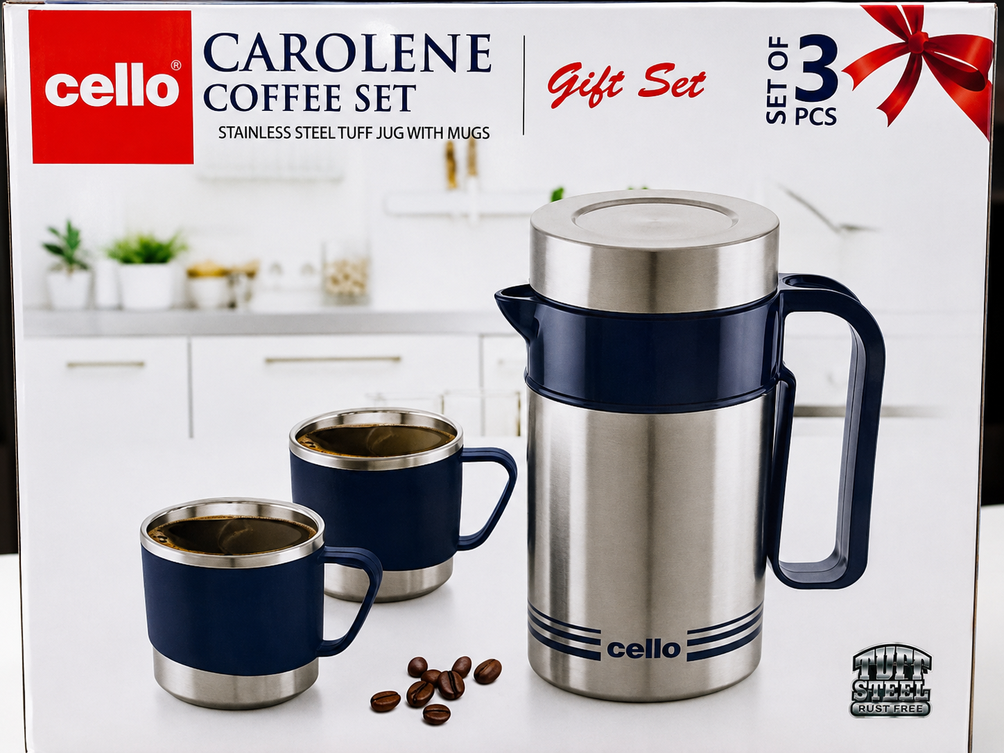 CELLO CAROLENE COFFEE SET STAINLESS TUFF JUG WITH MUG