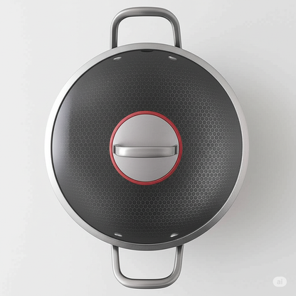 Green-Kivvi 22cm Stainless Steel Kadhai with Lid | Honeycomb Non-Stick Coating | Tri-Ply Composite Base | Induction & Gas Compatible | Silver