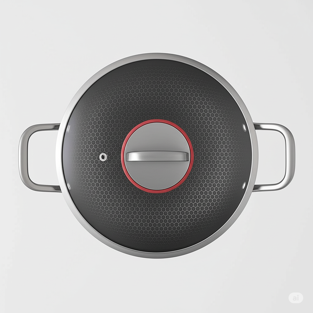 Green-Kivvi 22cm Stainless Steel Kadhai with Lid | Honeycomb Non-Stick Coating | Tri-Ply Composite Base | Induction & Gas Compatible | Silver