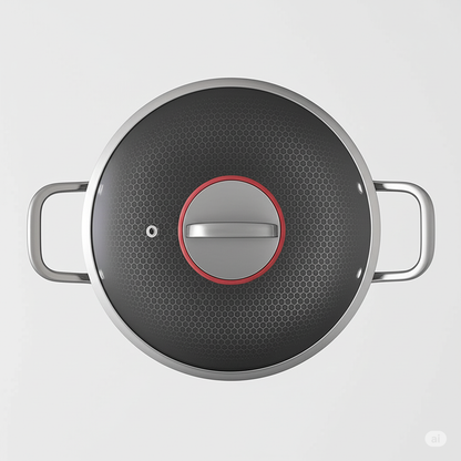 Green-Kivvi 22cm Stainless Steel Kadhai with Lid | Honeycomb Non-Stick Coating | Tri-Ply Composite Base | Induction & Gas Compatible | Silver