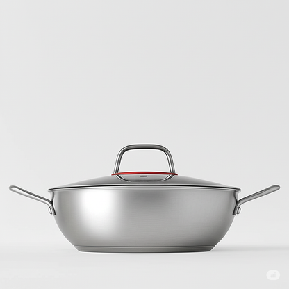 Green-Kivvi 22cm Stainless Steel Kadhai with Lid | Honeycomb Non-Stick Coating | Tri-Ply Composite Base | Induction & Gas Compatible | Silver