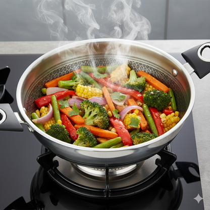 Aristo Honeycomb 26 CM Tri-Ply Stainless Steel Kadhai with Glass Lid - Induction Friendly