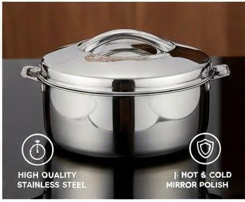 Virtue Homeware Classic Belgium 2500 ML Stainless Steel Insulated Casserole with High Gloss Finish and PU Insulation