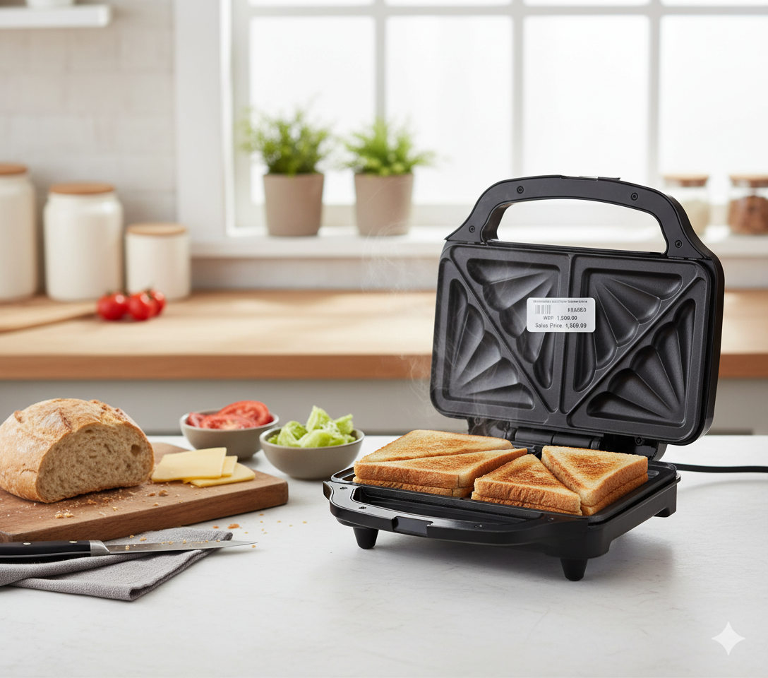 Abhinandan 900-Watt Non-Stick Triangle Plate Sandwich Maker | Double Teflon Coating | Thermostat Control & Ready-to-Cook Indicator | Deep Fill Toaster – Model 010/B