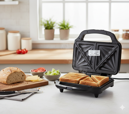 Abhinandan 900-Watt Non-Stick Triangle Plate Sandwich Maker | Double Teflon Coating | Thermostat Control & Ready-to-Cook Indicator | Deep Fill Toaster – Model 010/B
