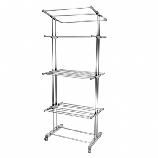 Das Premium 3-Tier Stainless Steel Foldable Drying Rack with Wheels | Space-Saving Heavy Duty Clothes Stand for Indoor & Outdoor Use