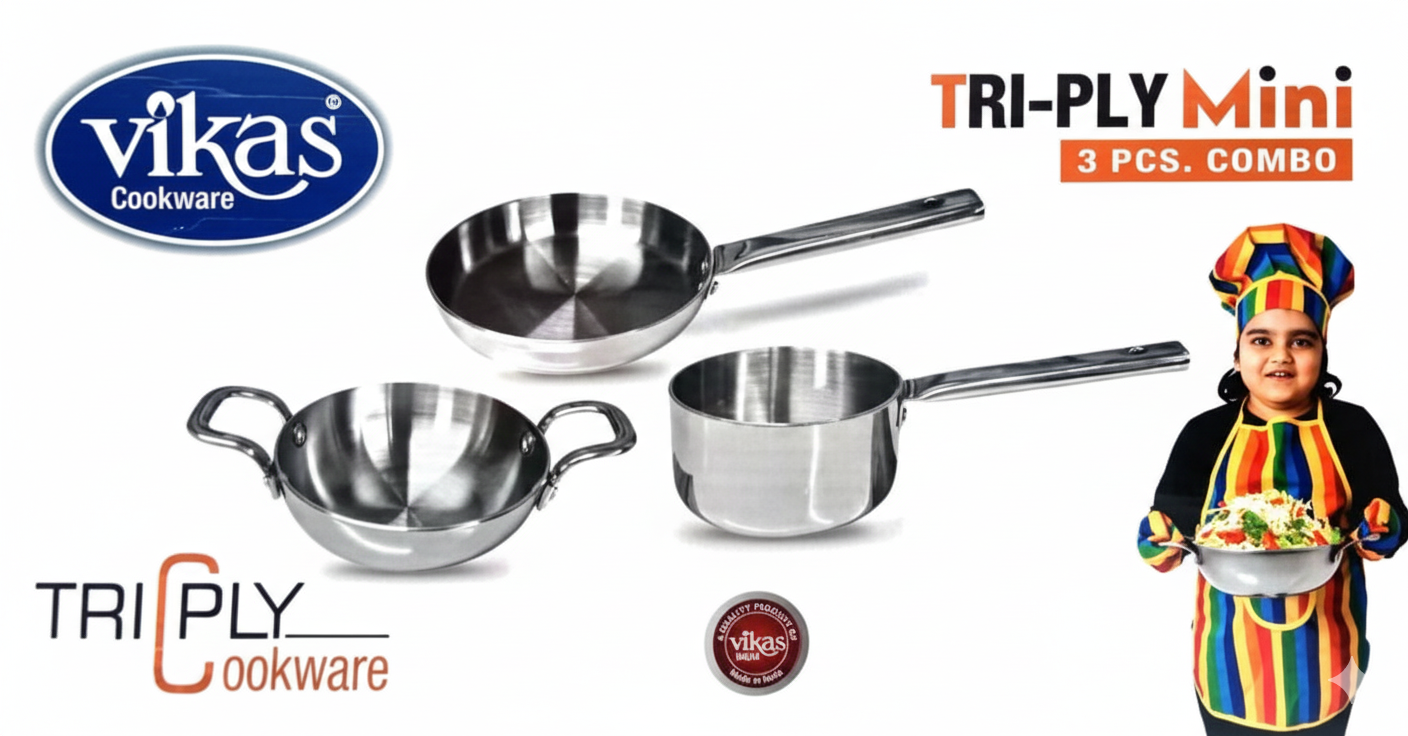 Vikas Cookware Tri-Ply Mini 3 Pcs Combo – Premium Stainless Steel Cookware Set
