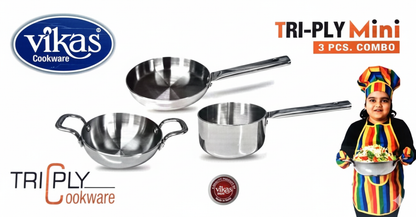 Vikas Cookware Tri-Ply Mini 3 Pcs Combo – Premium Stainless Steel Cookware Set