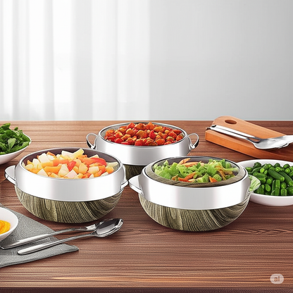Rishabh Sphere Classic Insulated Casserole Gift Set – 3 Elegant Hot Pots (1500ml, 2000ml, 2500ml) | Premium Thermal Serveware for Stylish Dining & Gifting