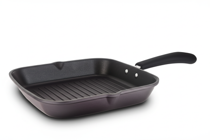 Bright Non-Stick Square Grill Pan – 26cm | 3mm Thick Aluminum Grill Pan with Triple Layer Coating | Free Spatula | ISO Certified | PFOA Free