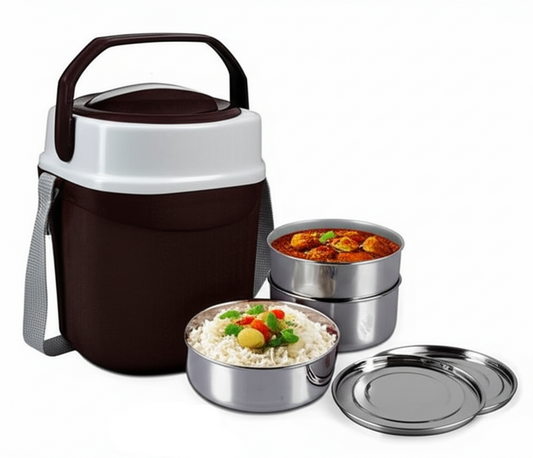 PARAS Square 3 Insulated Stainless Steel Lunch Box – 3 Container Tiffin for Office/School | BPA-Free, Food Grade