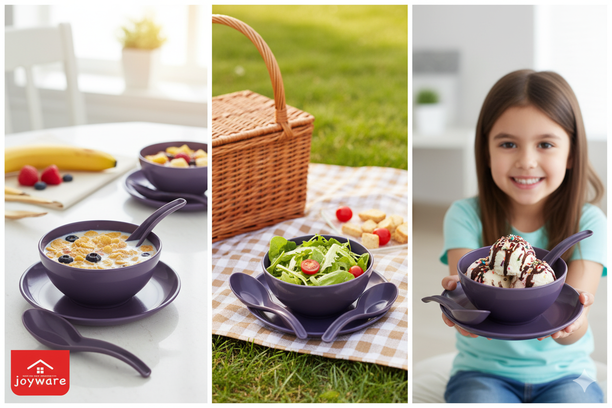 Joyware Premium Unbreakable Soup Bowl Set with Spoons & Plates | 18 Pcs | Made in India