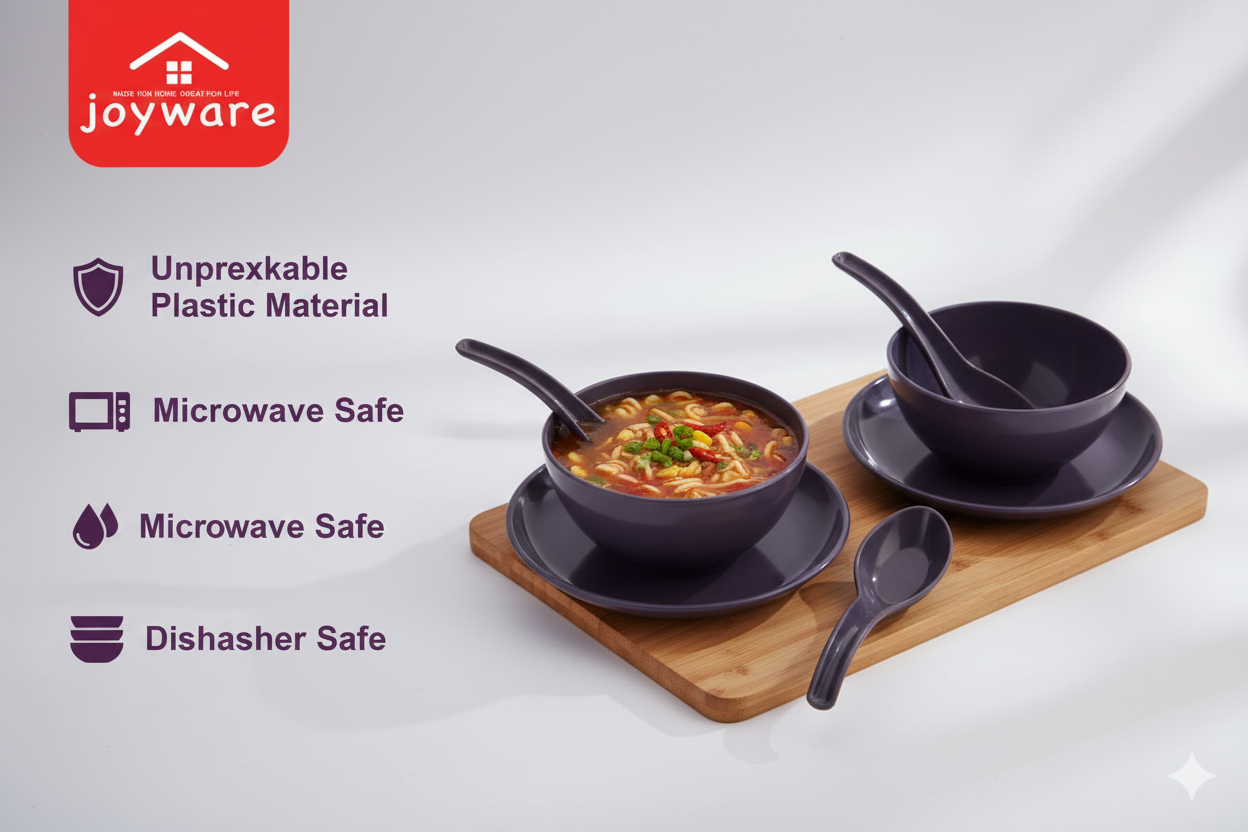 Joyware Premium Unbreakable Soup Bowl Set with Spoons & Plates | 18 Pcs | Made in India