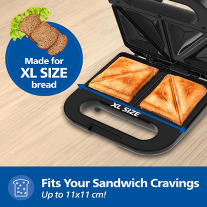 Philips Viva Collection Sandwich Maker HD3000/80 – Non-Stick XL Plates | 2-Year Warranty