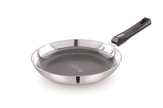 Bright Hexa Series Tapper Fry Pan | 240MM | Tri-Ply Stainless Steel Cookware | 4 Layer Coating | Induction & Gas Compatible | Durable & Easy to Clean | 24 Months Warranty