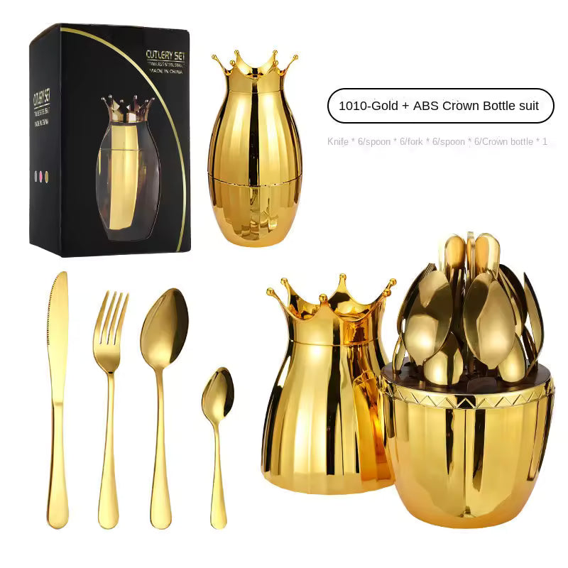 Premium 24-Piece Golden Cutlery Set with Stylish Oval Stand