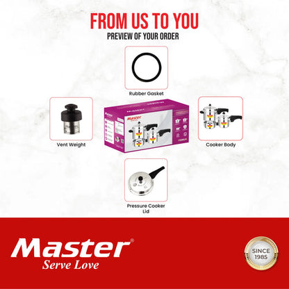 Master Magnum Trio Stainless Steel Outer Lid Pressure Cooker Combo - 5L + 3L + 2L Pan - Induction Base