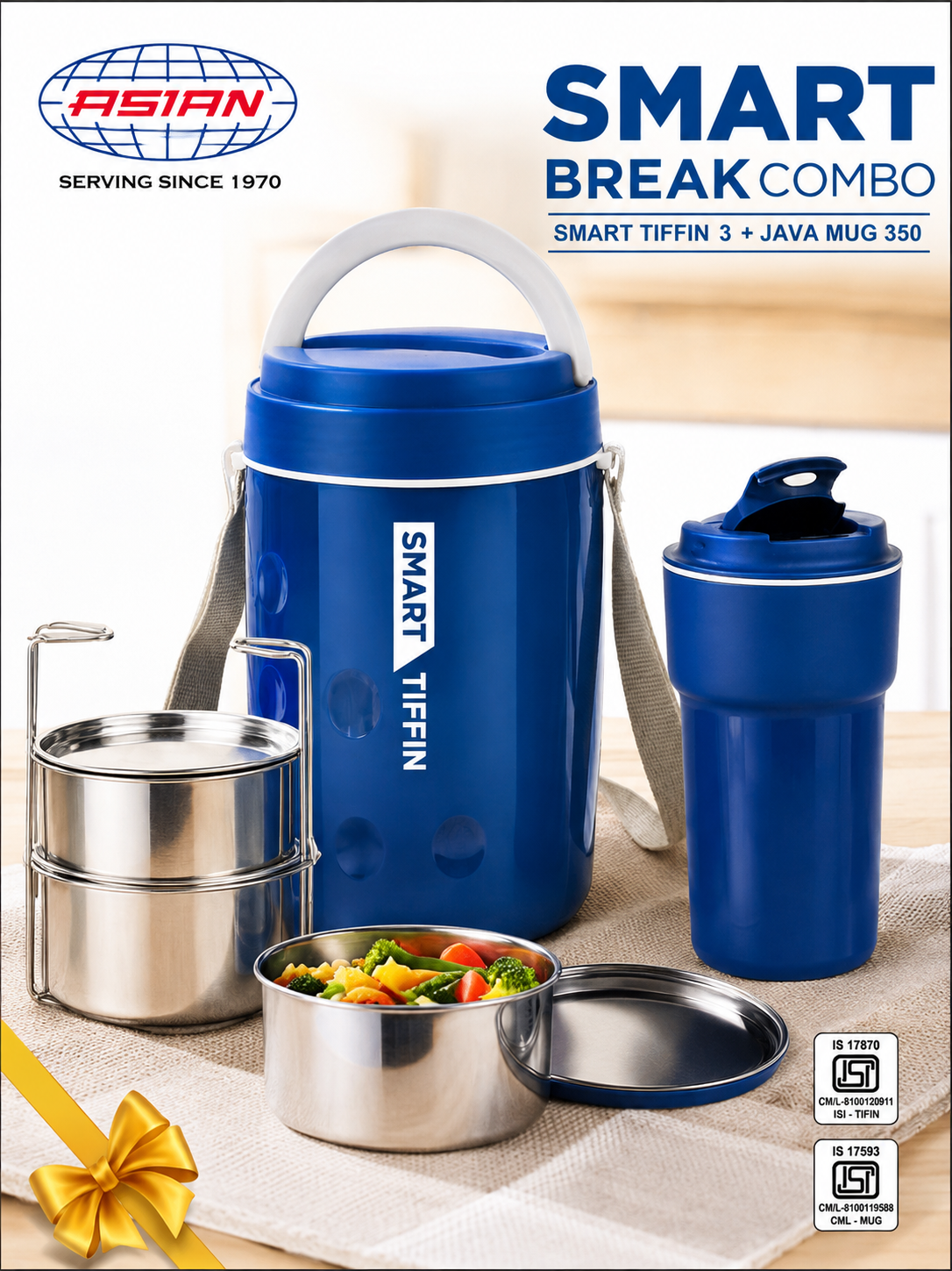 ASIAN SMART BREAK COMBO TIFIN3+JAVA MUG350