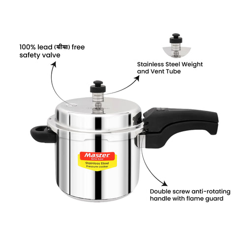 Master Magnum Trio Stainless Steel Outer Lid Pressure Cooker Combo - 5L + 3L + 2L Pan - Induction Base