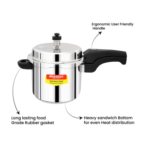 Master Magnum Trio Stainless Steel Outer Lid Pressure Cooker Combo - 5L + 3L + 2L Pan - Induction Base