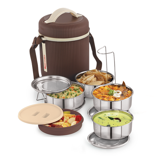 Rishabh Smart Line 4 Lunch Box Steel Insulated Lunch Box Pack Of 1 -Assorted Colour