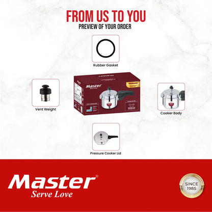 Master Trinamo 1.5 Liter Tri Ply Pressure Cooker Outer Lid | Cooks for 1-2 Person Meal | Premium Bakelite Safe Grip Handle | Induction Base & Gas Stove Compatible