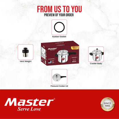Master Trinamo 3 Liter Tri Ply Pressure Cooker Outer Lid | Cooks for 3-4 Person Meal | Premium Bakelite Safe Grip Handle | Induction Base & Gas Stove Compatible