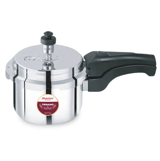 Master Trinamo 1.5 Liter Tri Ply Pressure Cooker Outer Lid | Cooks for 1-2 Person Meal | Premium Bakelite Safe Grip Handle | Induction Base & Gas Stove Compatible