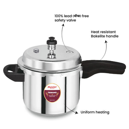 Master Trinamo 3 Liter Tri Ply Pressure Cooker Outer Lid | Cooks for 3-4 Person Meal | Premium Bakelite Safe Grip Handle | Induction Base & Gas Stove Compatible