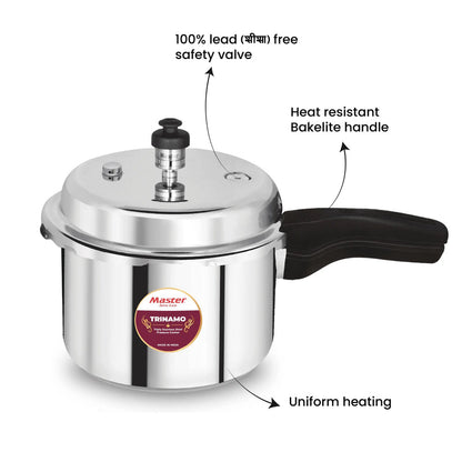 Master Trinamo 2 Liter Tri Ply Pressure Cooker Outer Lid | Cooks for 2-3 Person Meal | Premium Bakelite Safe Grip Handle | Induction Base & Gas Stove Compatible