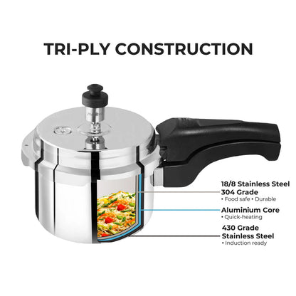 Master Trinamo 1.5 Liter Tri Ply Pressure Cooker Outer Lid | Cooks for 1-2 Person Meal | Premium Bakelite Safe Grip Handle | Induction Base & Gas Stove Compatible