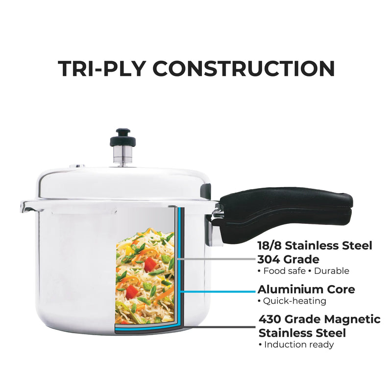 Master Trinamo 2 Liter Tri Ply Pressure Cooker Outer Lid | Cooks for 2-3 Person Meal | Premium Bakelite Safe Grip Handle | Induction Base & Gas Stove Compatible