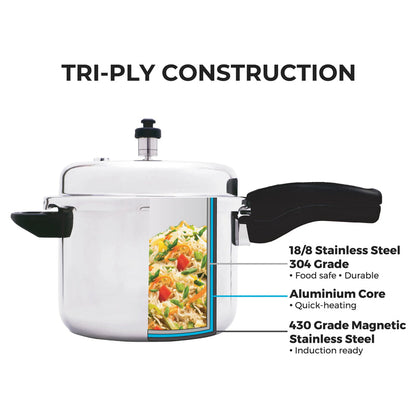 Master Trinamo 3 Liter Tri Ply Pressure Cooker Outer Lid | Cooks for 3-4 Person Meal | Premium Bakelite Safe Grip Handle | Induction Base & Gas Stove Compatible