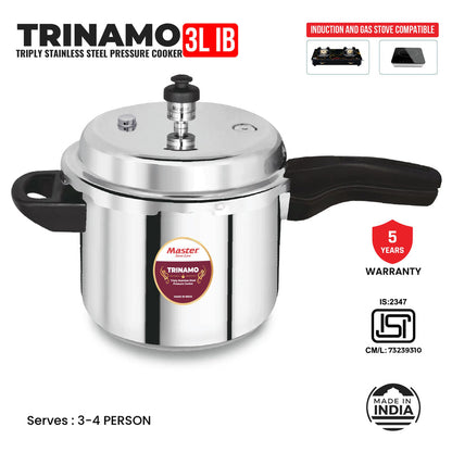 Master Trinamo 3 Liter Tri Ply Pressure Cooker Outer Lid | Cooks for 3-4 Person Meal | Premium Bakelite Safe Grip Handle | Induction Base & Gas Stove Compatible