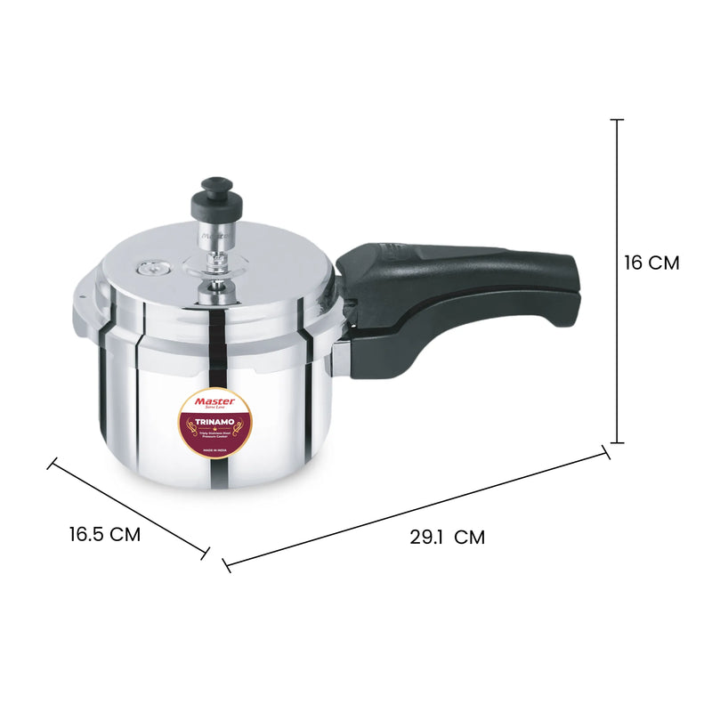 Master Trinamo 1.5 Liter Tri Ply Pressure Cooker Outer Lid | Cooks for 1-2 Person Meal | Premium Bakelite Safe Grip Handle | Induction Base & Gas Stove Compatible