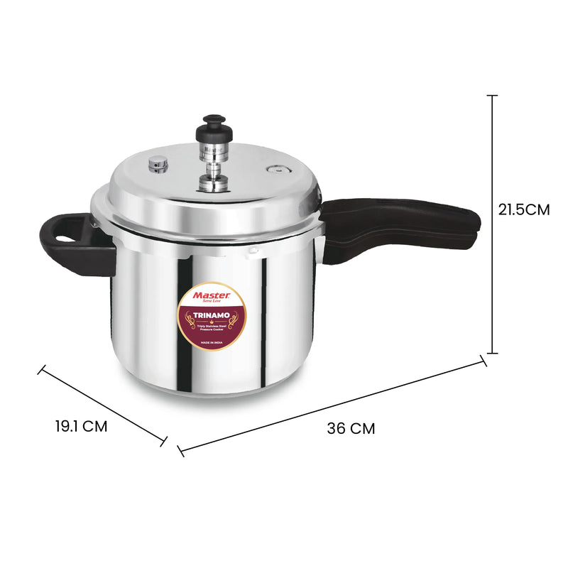 Master Trinamo 3 Liter Tri Ply Pressure Cooker Outer Lid | Cooks for 3-4 Person Meal | Premium Bakelite Safe Grip Handle | Induction Base & Gas Stove Compatible