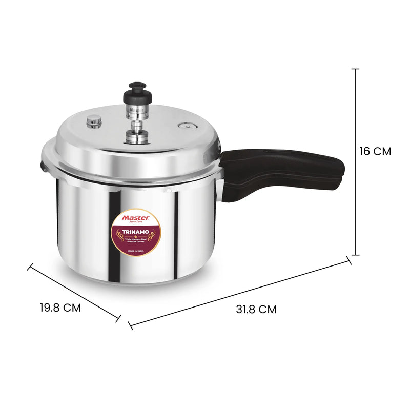 Master Trinamo 2 Liter Tri Ply Pressure Cooker Outer Lid | Cooks for 2-3 Person Meal | Premium Bakelite Safe Grip Handle | Induction Base & Gas Stove Compatible