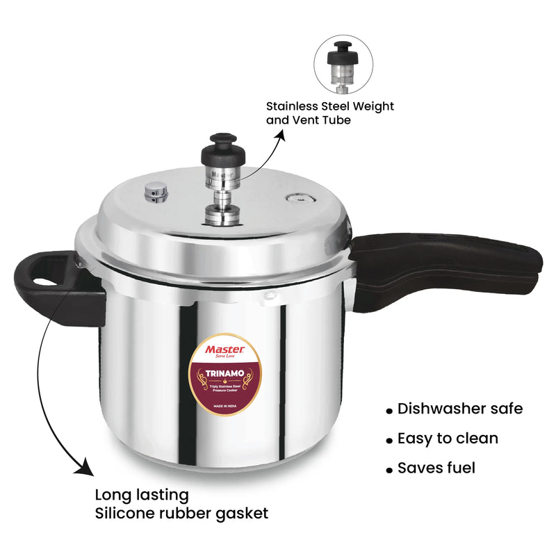 Master Trinamo 3 Liter Tri Ply Pressure Cooker Outer Lid | Cooks for 3-4 Person Meal | Premium Bakelite Safe Grip Handle | Induction Base & Gas Stove Compatible