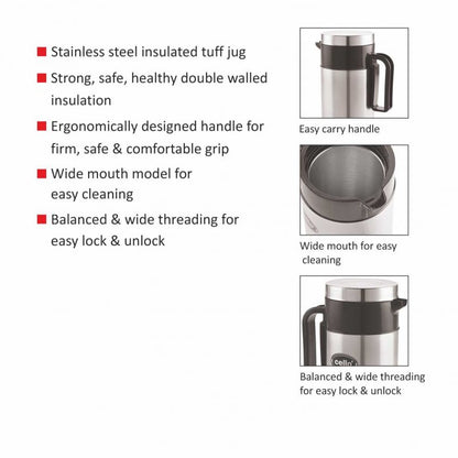 Cello Carolene 350ml Stainless Steel Insulated Tuff Jug | Leak-Proof, BPA-Free, Durable Tuff Steel Flask for Hot & Cold Beverages