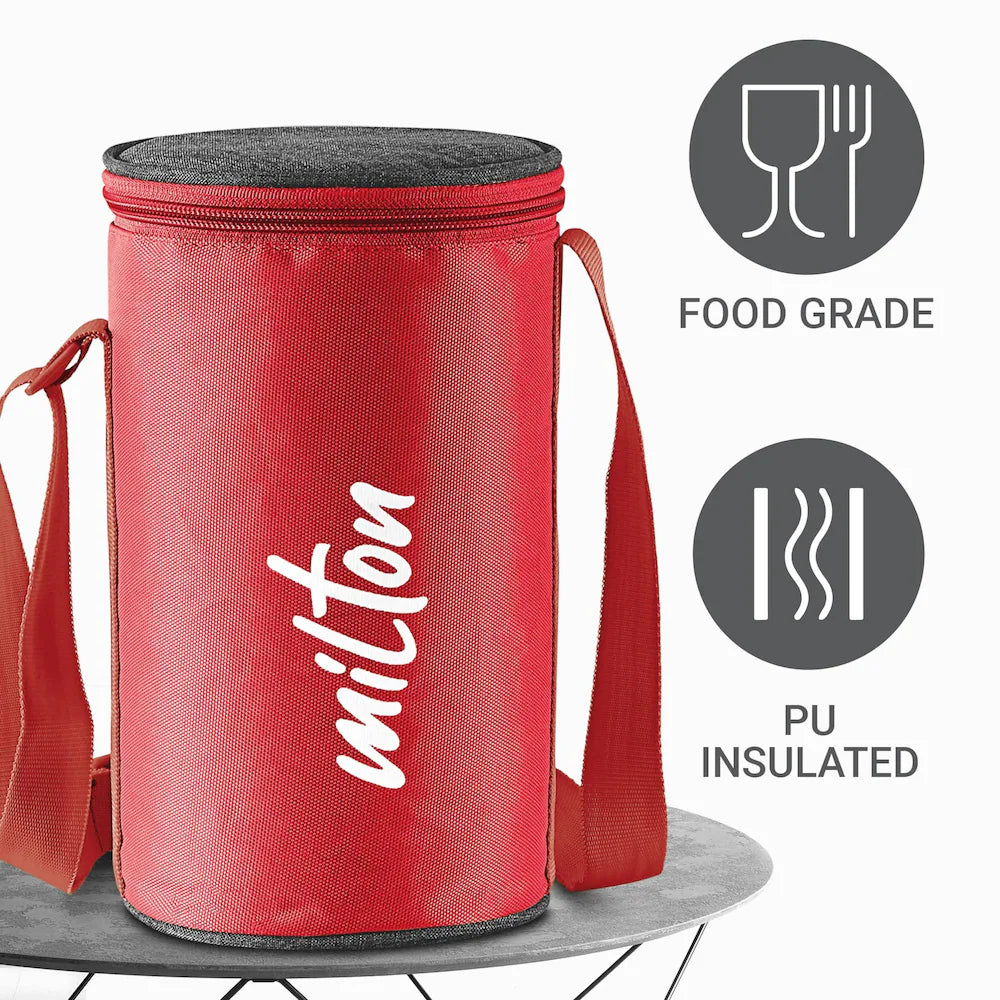 MILTON Ambition 4 Stainless Steel Tiffin, 4 Containers, 300 ml Each with Jacket, Red | Light Weight | Easy to Carry | Leak Proof | Food Grade | Odour Proof